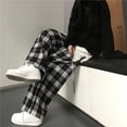 thumbnail image 6 of VNKIDY Women's Casual Pants Plaid Pattern Wide Leg Pants Drawstring Waist Comfortable Fabric Trousers For Casual Daily Outdoor Leisure Activities Stylish Trousers, 6 of 9