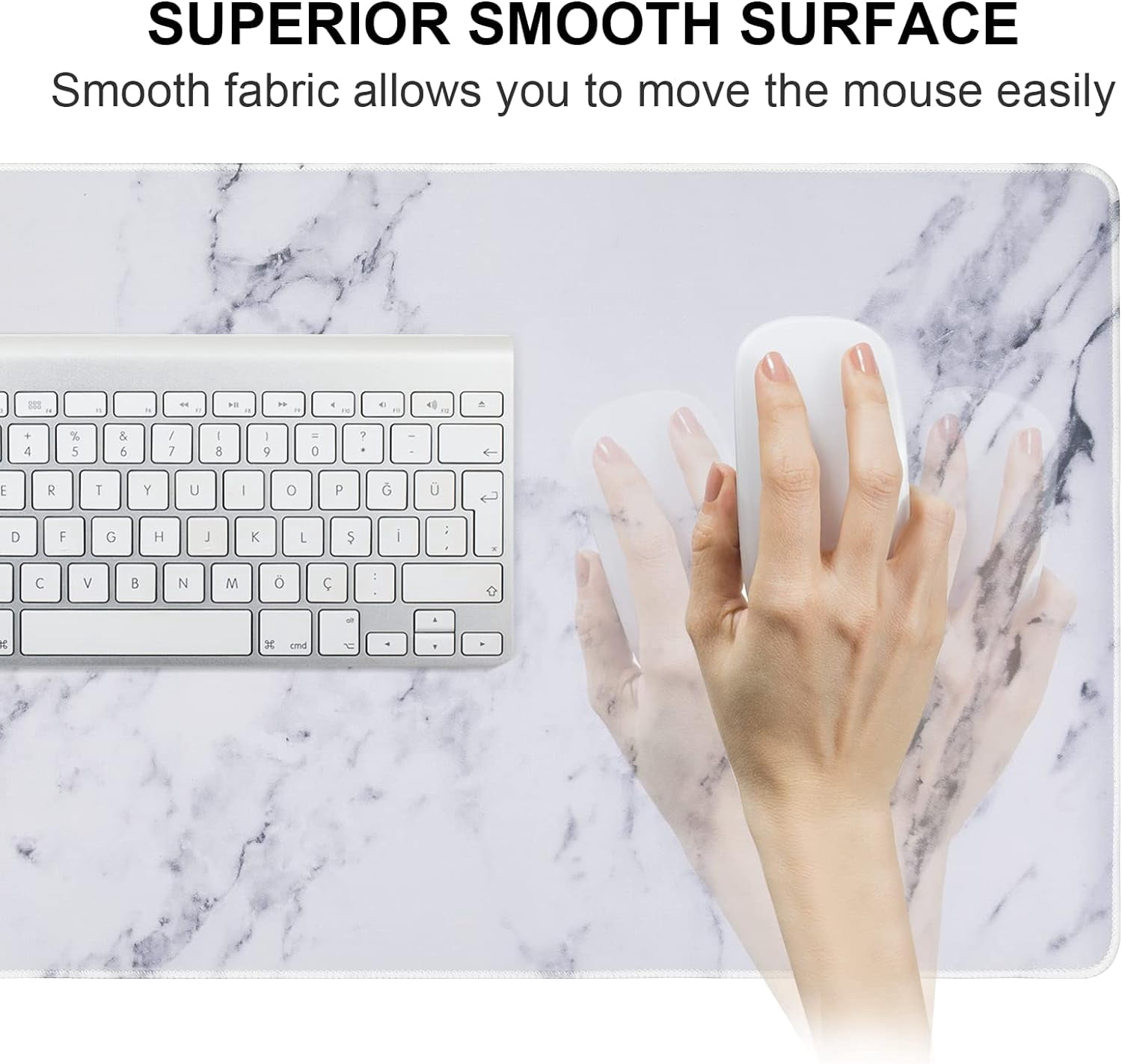 Desk Mat, Extended Gaming Mouse Pad Large 35.4" x 15.7", XXL Keyboard Mousepad with Stitched Edges, Non Slip Base, Waterproof Computer Desk Pad for Office, Home, Men(White Marble)