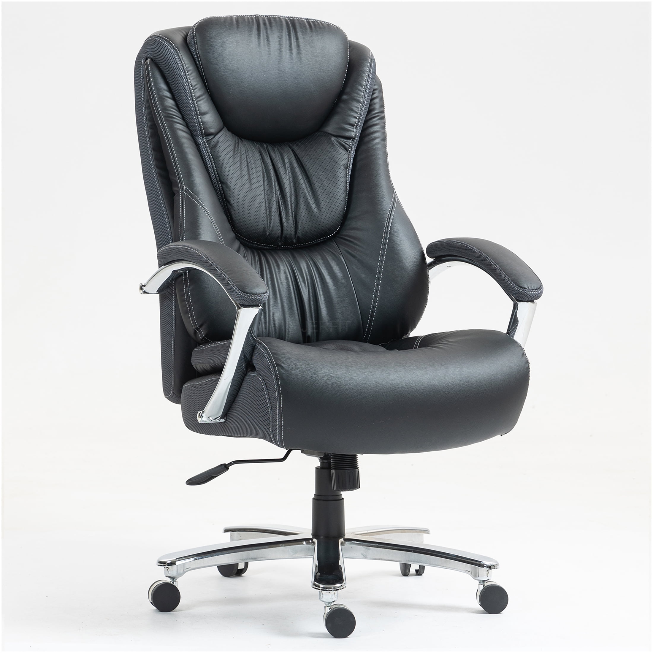 JERFIT Ergonomic Office Chair with Lumbar Support, High Back PU Leather Executive Desk Chair, Adjustable Flip Arms & Tilt for Home Office, Black