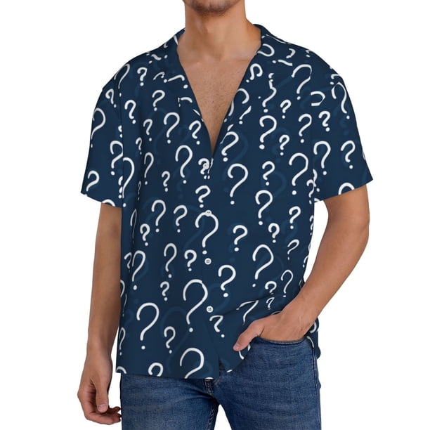 Fotbe Question Marks Camisa Estampada de Manga Corta para Hombre, Casual de Verano, Estilo Playero, Sin Arrugas-Small
