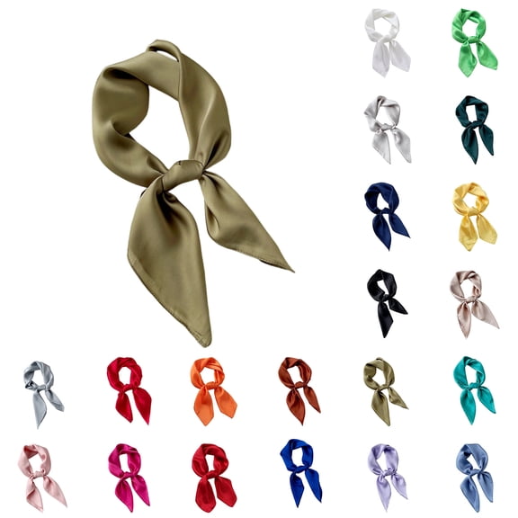 Womens Satin Small Square Scarf 27 Inch Monochrome Sunscreen Hair Scarf Lightweight Elegant Temperament Handbag Decoration Neck Scarf, #02 Army Green, One Size