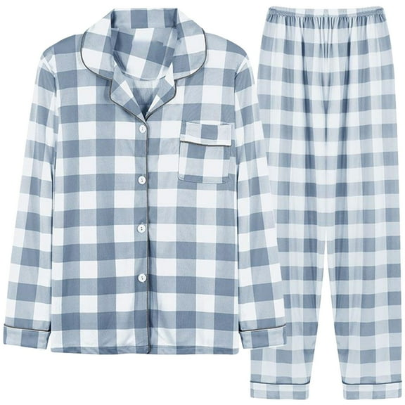 Kaemgyyd Womens Pajama Sets 2 Piece Pj Outfit Long Sleeve Button down Loungewear and Soft Pants Comfy Plaid Sleepwear