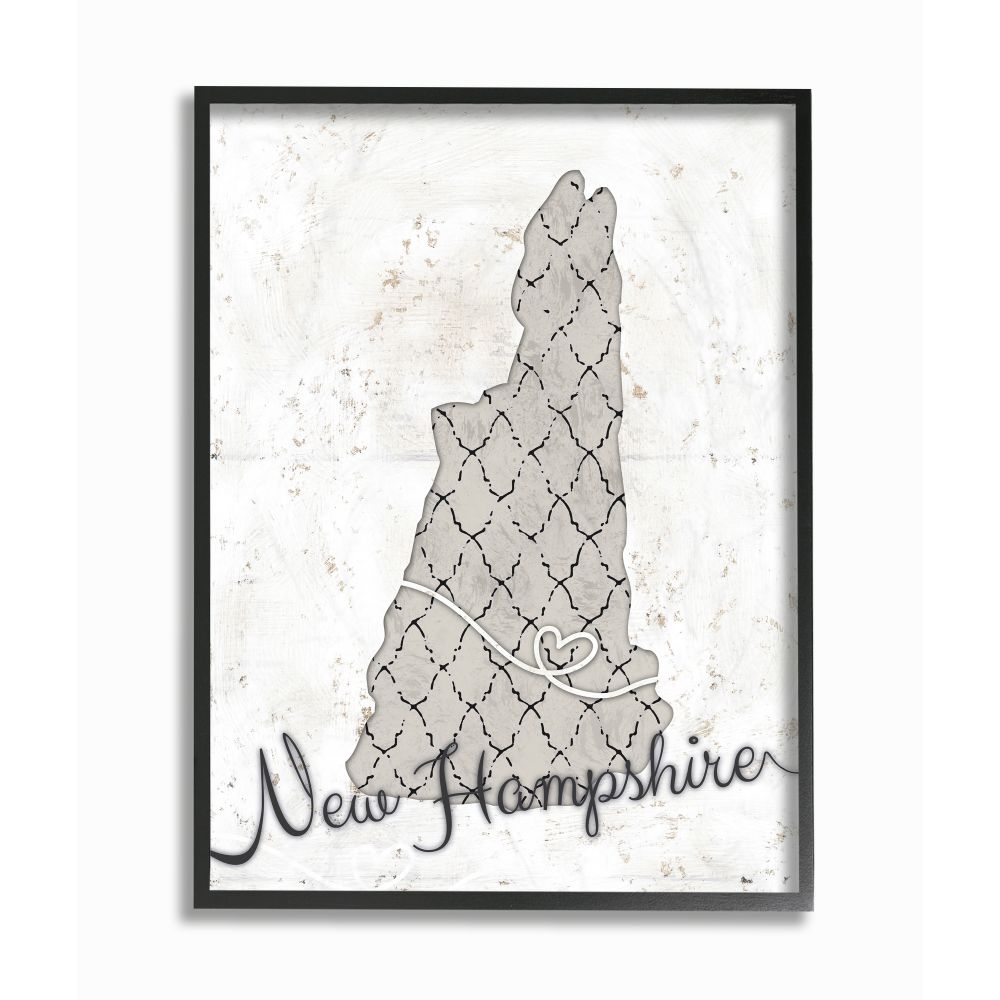 Stupell Industries New Hampshire Patterned Grey US State Design Framed Wall Art by Ziwei Li