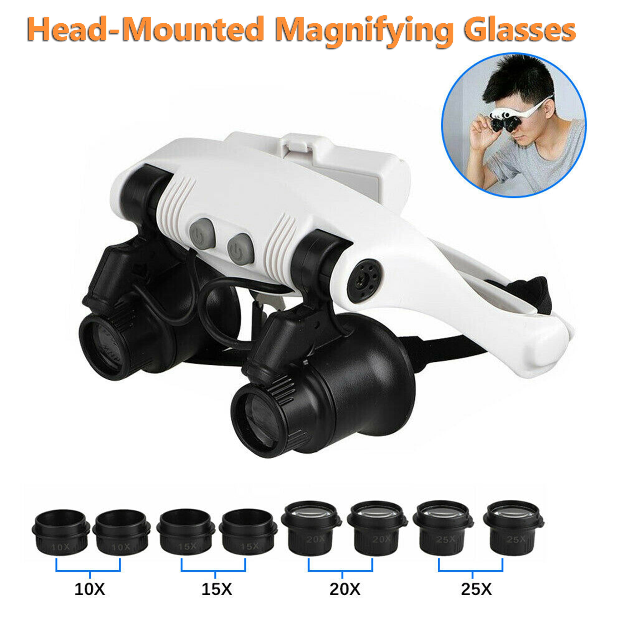 Headband Headset Jeweler Magnifier Magnifying Glass Loupe Glasses With LED Light 