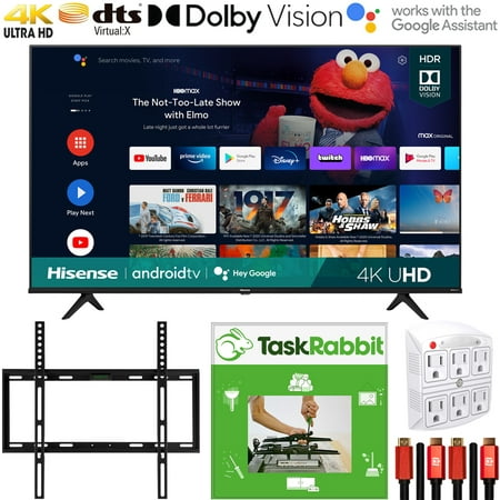Hisense 43 Inch A6G Series 4K UHD Smart Android TV with Dolby Vision HDR 43A6G (2021) Bundle with TaskRabbit Installation Services + Deco Gear Wall Mount + HDMI Cables + Surge Adapter