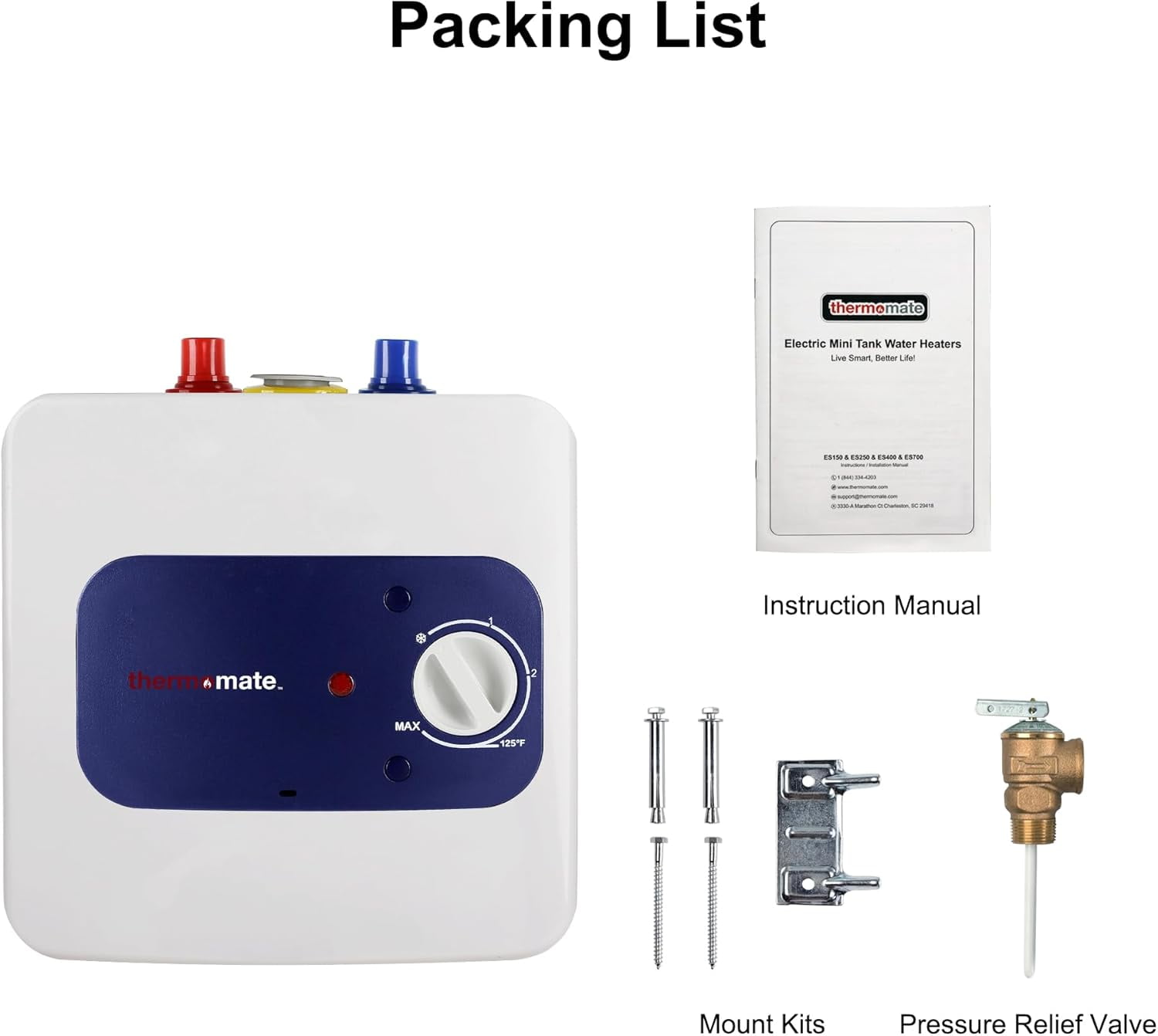 thermomate Mini Tank 1.32 Gal 1440W 120V Compact Element Point of Use Electric Water Heater,Wall or Floor Mounted,ES150,White