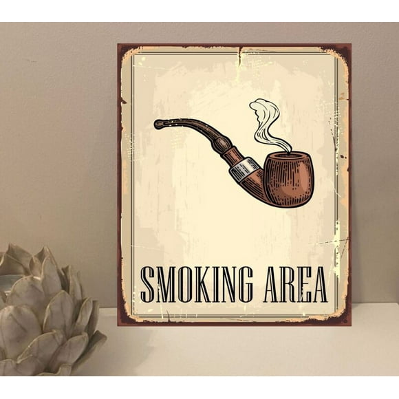 Size: 16" x 12" - Smoking Area Retro Metal Plaque Sign Gift House Novelty