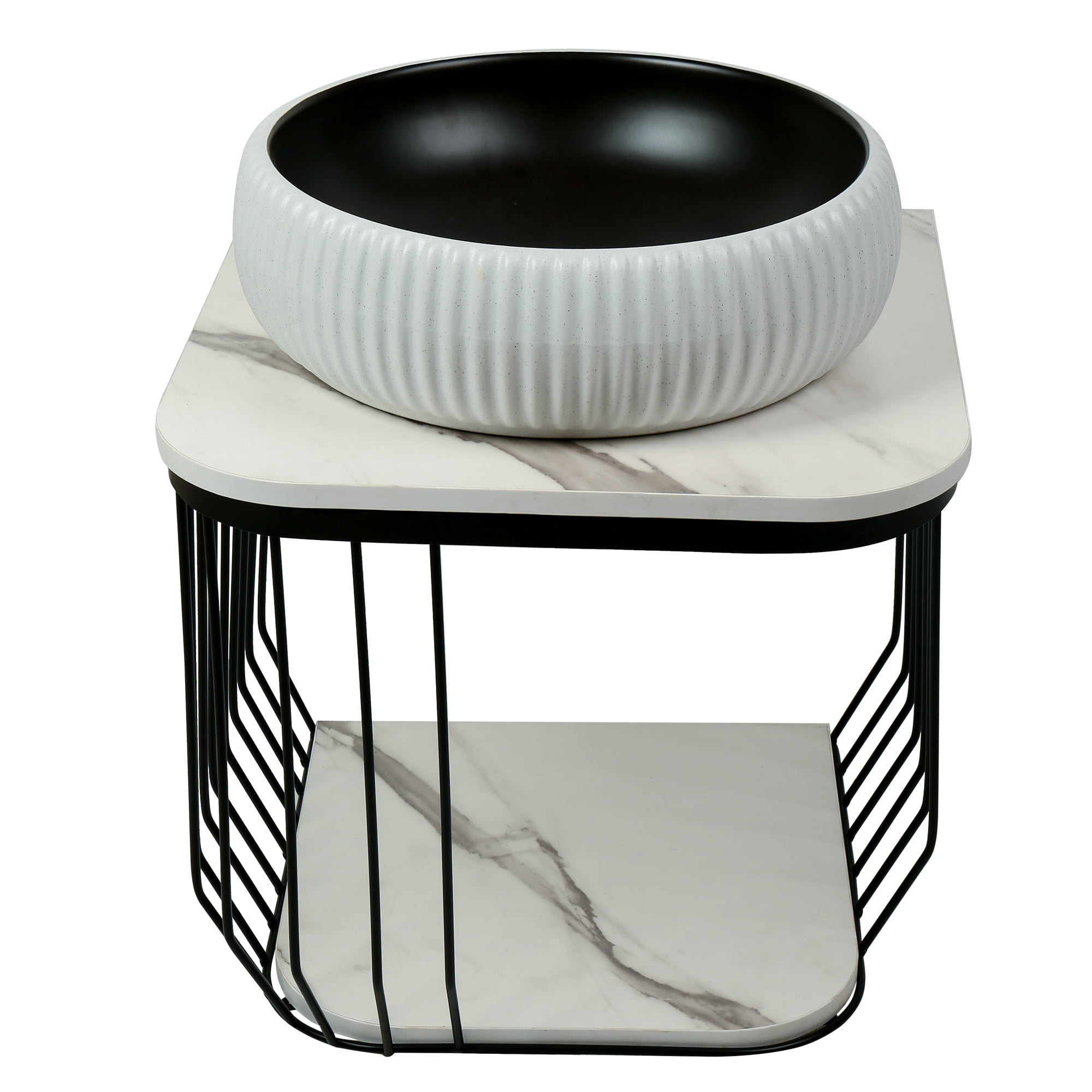 Fine Fixtures Dumbo 20" Modern Wall-Mounted Vanity with Black Metal Frame and Marble-Look Top, Compact Open-Frame Design with 16" Round Vessel Sink