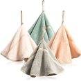 thumbnail image 1 of 4 Hanging Hand Towels with Hanging Loop - Absorbent - Coral Fleece - Soft and Thick - Round Hand Towels (4 Colors-A), 1 of 5