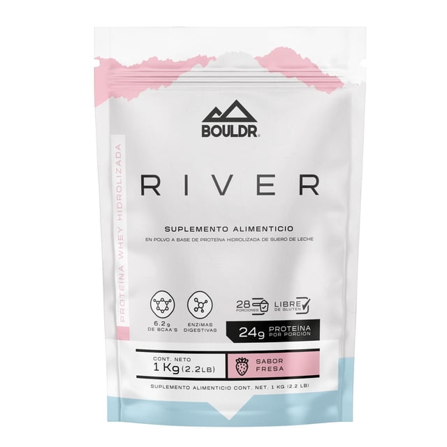 Proteína Whey Hidrolizada River 1 kg Fresa Bouldr