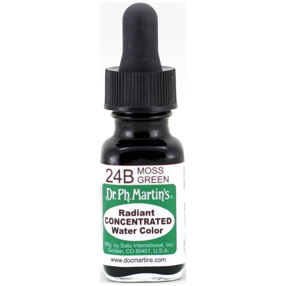 Dr. Ph. Martin's® Radiant Concentrated Water Color (24B) Watercolor Bottle, ½ US fl oz, Moss Green, 1 Bottle