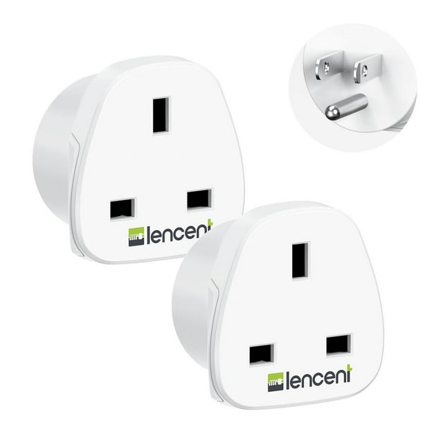 Adaptador de Enchufe LENCENT Negro con Conexión a Tierra 2X de Reino Unido a EE.UU. para Viaje
