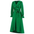 thumbnail image 6 of ylioge Fall Wedding Guest Dresses, Womens Elegant Slim Fit Long Lantern Sleeve V Neck High Waist Swing Side Slit Hem with Bow Belt Solid Color Maxi Formal Gowns and Evening Dress Fall, 6 of 7