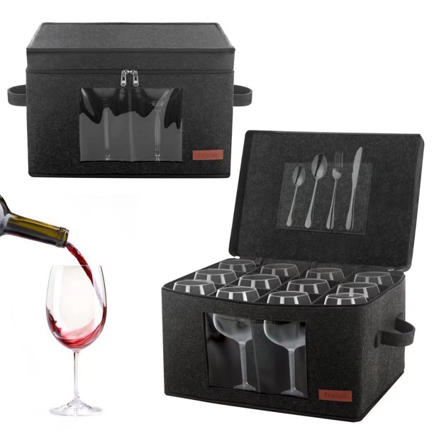 Caja de almacenamiento para copas de vino Foyego para 24 piezas de cristalería de cristal