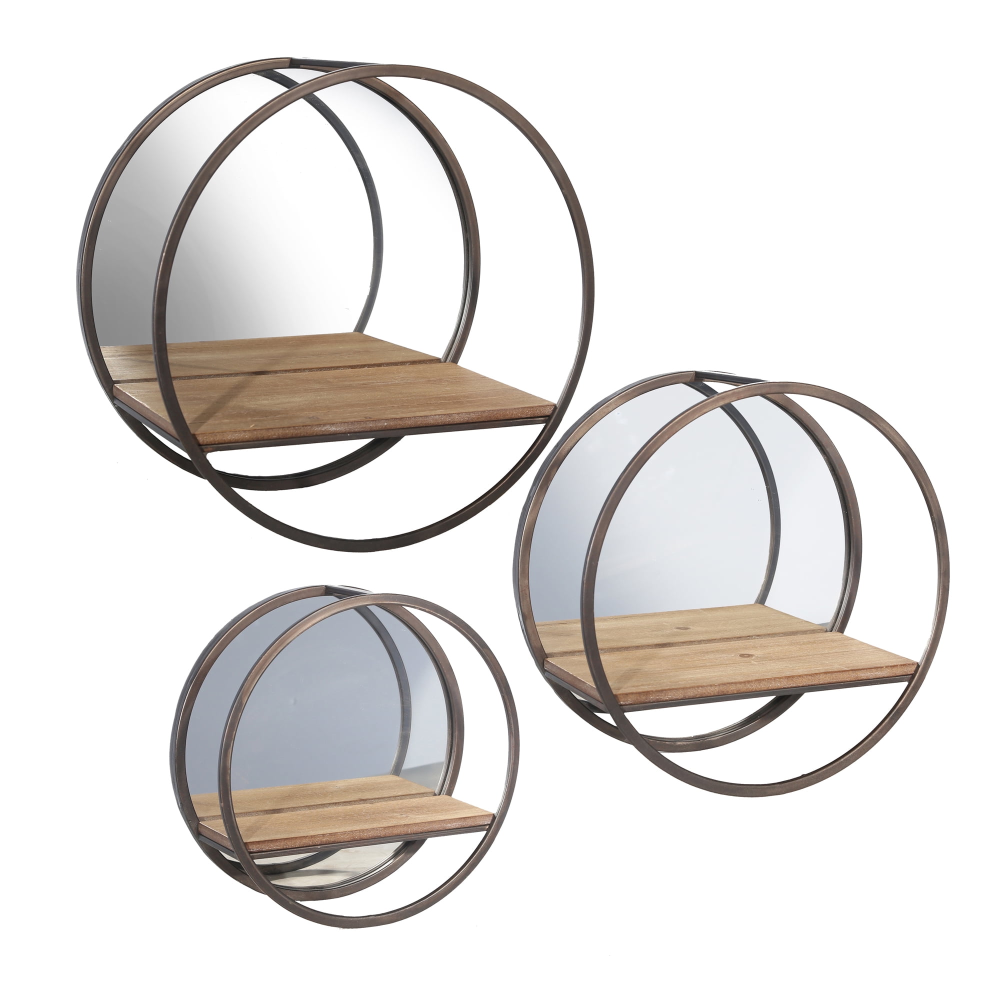 Sagebrook Home Set Of 3 Metal And Wood Wall Shelves With Mirror 14862