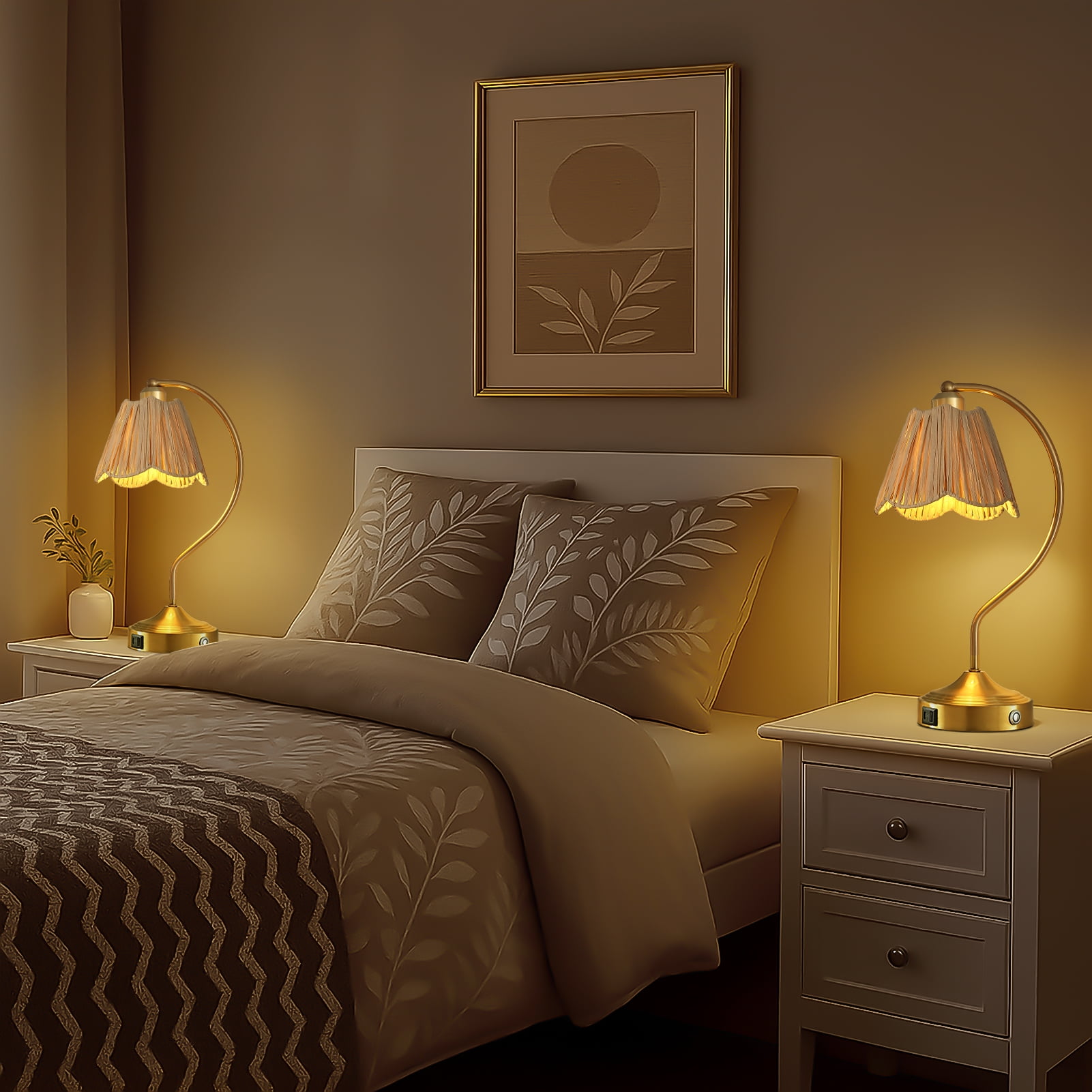 RORIA 18" Curved Gold Table Lamps Set of 2, Touch-Control Three-Level Dimming, USB A+C Charging Ports, Modern Farmhouse Style, Perfect for Living Room or Bedside Lighting Needs.