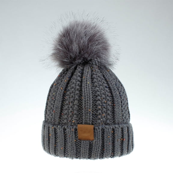 BESTYASH Warm Hat with Braid and Imitation Hair Knitted Hat Dark Grey Winter Accessory