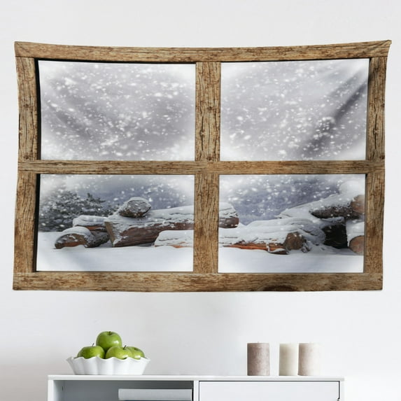 Landscape Tapestry, Romantic Late Night Lonely Tree Silhouettes and Seascapes Rippling Ocean, Fabric Wall Hanging Decor for Bedroom Living Room Dorm, 2 Sizes, Black and Blue, by Ambesonne