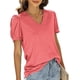 thumbnail image 2 of Camiseta de manga soplada para mujer, blusa de manga corta con cuello en V, informal, holgada, de Color puro, para citas, 2 of 5