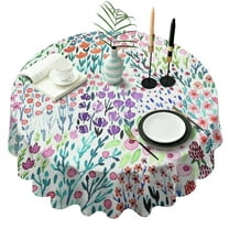 Pioneer Flower Floral Print Pattern Round Tablecloth 60"x60",Wrinkle Wipeable Table Cloth for Kitchen Dining Room Picnic Patio Party