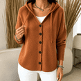 thumbnail image 7 of Sorvello Women's Hooded Knit Cardigan Sweater Button Down V Neck Drawstring Hood Solid Color Warm Fall Winter Outerwear Coat for Women Light Brown M, 7 of 7