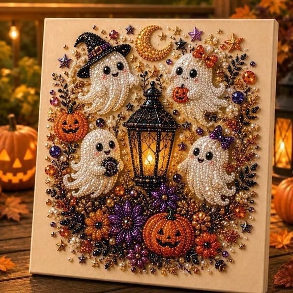 Halloween Ghost Pearl Art DIY Kit, Spooky Cute 3D Diamond Painting Crafts for Adults, DIY Fall Home Decor Wall Art, Beginner DIY Seasonal Party Gift