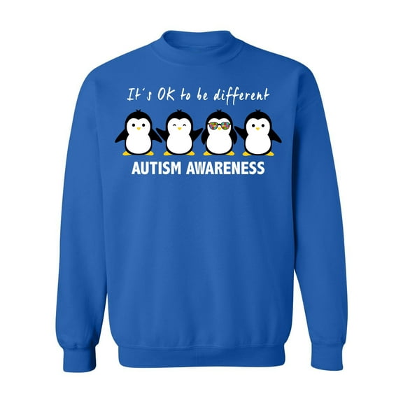 Cool Penguin Autism Awareness Support Crewneck Sweatshirt, L, Royal