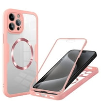 Fun-Casery Full Body Clear Case for iPhone 12, Compatible with Mag-safe Built-in Screen Protector Shockproof Anti-Scratch Non-Yellowing Phone Case for iPhone 12,Pink