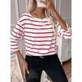 thumbnail image 5 of Womens 3/4 Length Sleeve Tops Striped Boat Neck Shirt Frenchy Cotton Tees Red M, 5 of 6