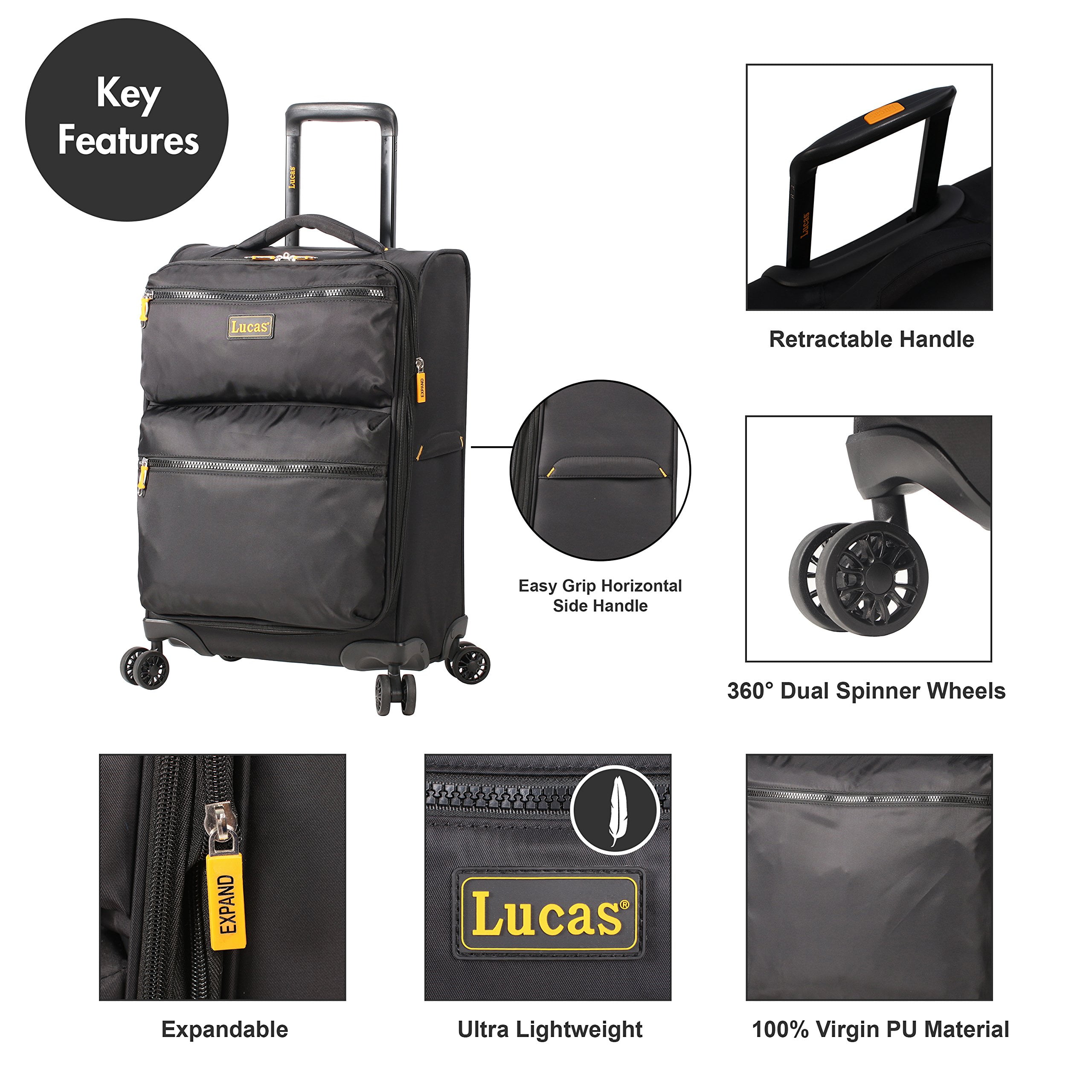 LUCAS ULTRA LIGHTWEIGHT CARRY ON LUGGAGE SPINNER WHEELS 22in