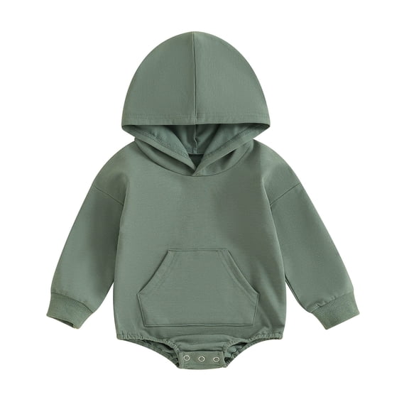 JAJAHO Baby Boys Girls Bodysuits Toddler Long Sleeve Solid Color Hooded Pocket Romper Clothes For Spring Fall Soft Playwear Stylish One-Pieces
