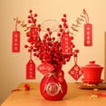 thumbnail image 4 of Riguas Lucky Bag Ornament Chinese Style Fu Character Red Berries Bouquet Flat Bottom Bring Luck Fortune Resin Crafts Copper Cash Money Drawstring Bag Decoration for Living Room, 4 of 8