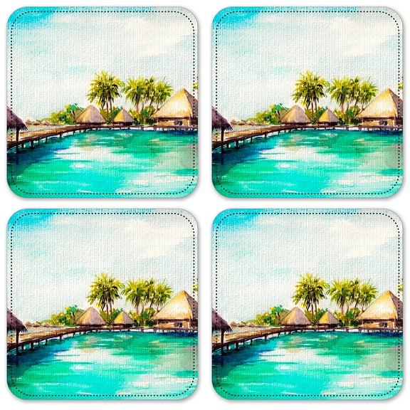 Vinyl Drink Coasters - Set of 4 - Huts on the Water