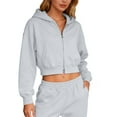 thumbnail image 2 of Uootdi Cropped Hoodies for Women Lightweight Soft Full-Zip Long Sleeve Sweatshirt Comfy Fall Fashion Outfits Winter Clothes Gift, 2 of 9