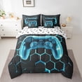 thumbnail image 2 of jejeloiu Kids Gamepad Controller 7-Piece Bedding Comforter Set,Console Gamer Gaming King Bedding Sets,Cyan Hexagon Bed Sheets For Boy,Microfiber Bedroom Decor Reversible, 2 of 8