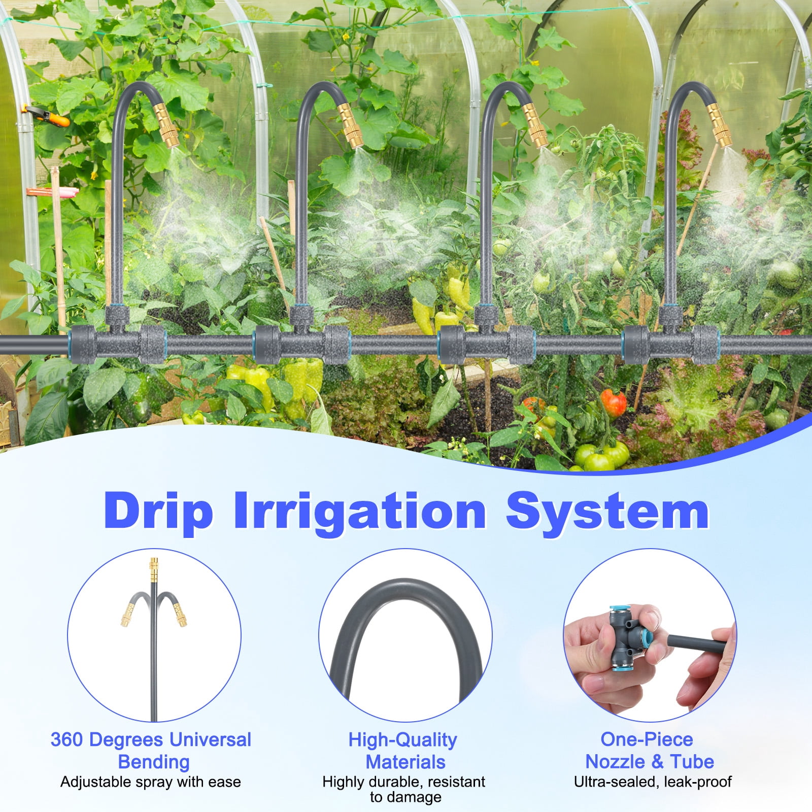 Uxcell 1-Set Drip Irrigation System, 98Ft 1/2" Hose Garden Watering Misting System with 30pcs 360° Adjustable Copper Nozzles