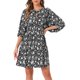 thumbnail image 2 of Vestido Casual Mini Flare de Manga 3/4 con V Escote Floral para Mujeres S Negro, 2 of 6