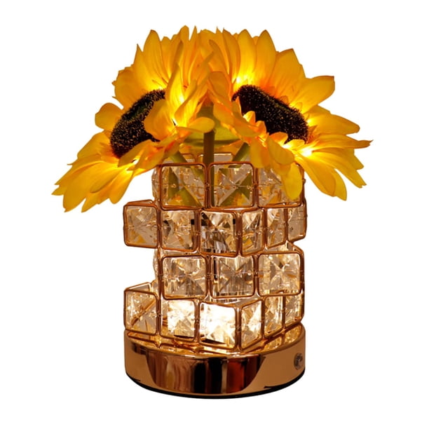 Girasol Lámpara de mesa de noche LED Luz de noche Mesa de comedor Lámpara de flores artificiales Brillo ajustable para Farmhouse Party Gabinete