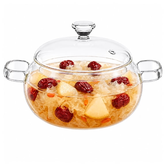Glass Simmer Pot, 84.5 oz Clear Borosilicate Saucepan with Lid, Heat Safe Glass Cooking Pot with Double Handle, Large Soup Cookware for Stovetop, Microwave, Fridge