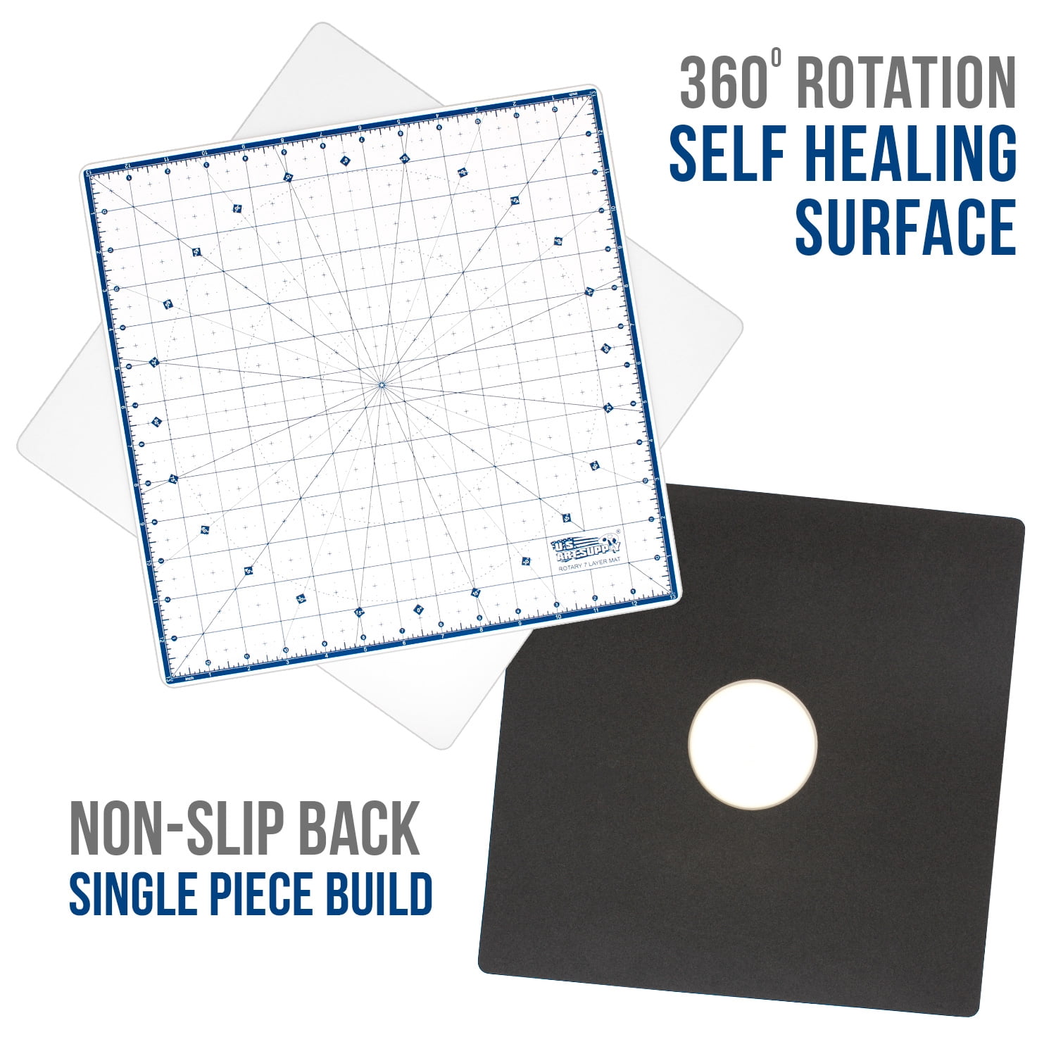 U.S. Art Supply 14" x 14" Self-Healing Cutting Mat 7-Ply - Rotary White/Blue Craft Mat, Non-Slip Cutting Mats for Crafts, Sewing, Quilting, Scrapbooking