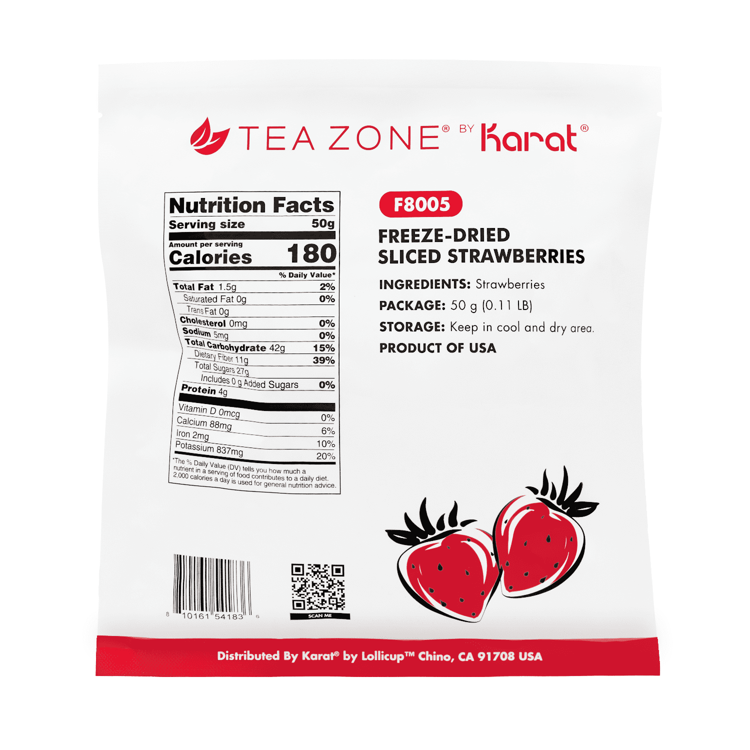 [12 Pack] Tea Zone Freeze-Dried Strawberry, Sliced - 1.76 oz