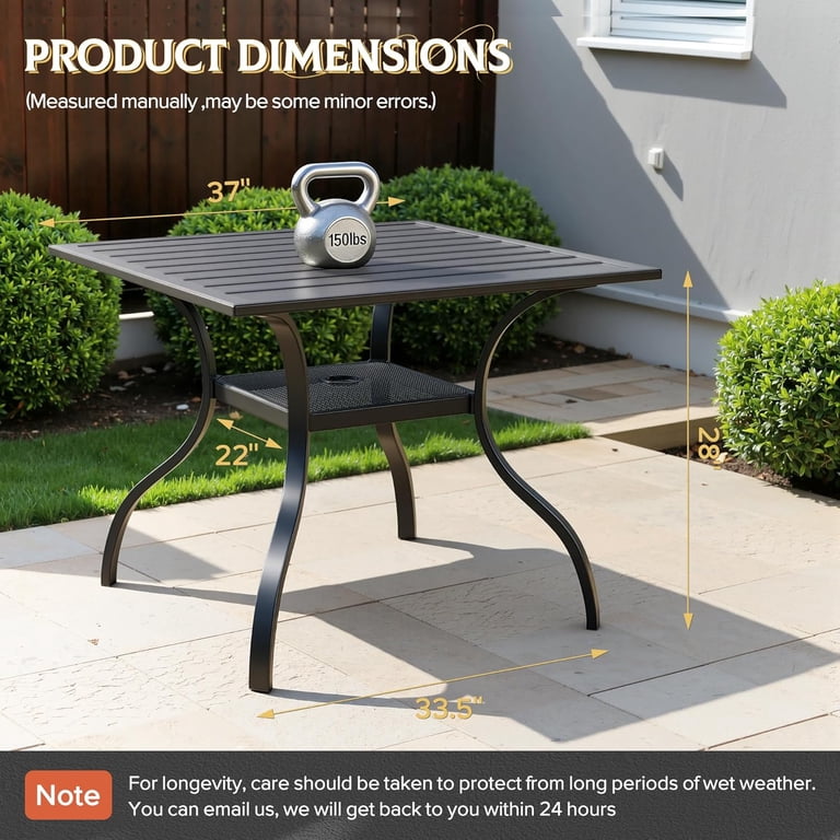 large patio table with umbrella hole PHI VILLA Square Outdoor for 8, Brown Metal Table w/Umbrella The chairs are not only durable and easy to clean but also provide ample support for a relaxing dining experience SOLAURA 37" Outdoor Square Patio
