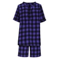 thumbnail image 4 of Amzcrzy_Lounge Sets for Women with Button Casual Loose Solid Color Womens Summer Outfits Notched Neck Short Sleeve Tops Short Pant Suit Comfy Linen Elastic Drawstring Pajama Sets, 4 of 8