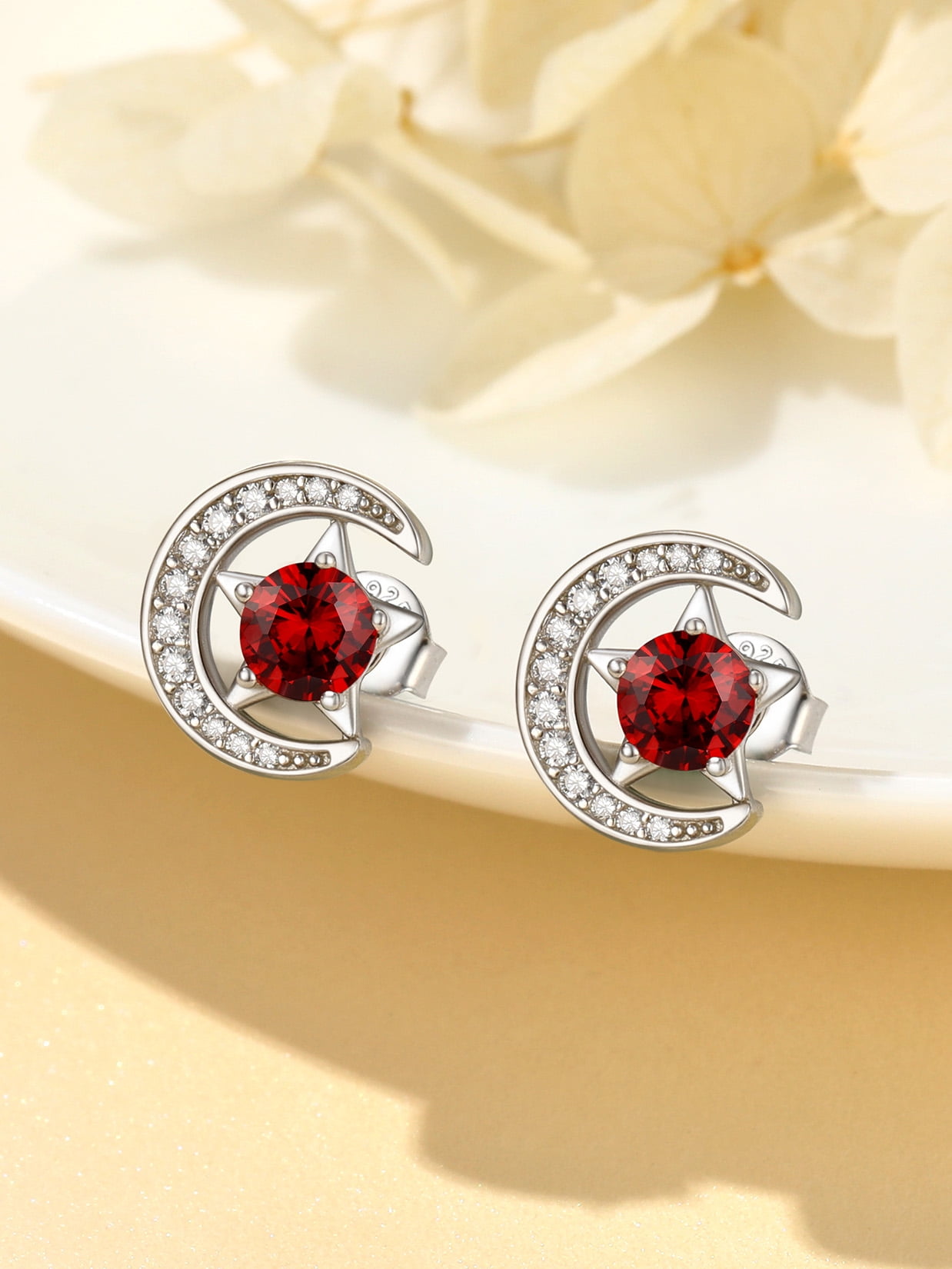 Suplight Sterling Silver Moon Star Earrings Cubic Zirconia Birthstone Jewelry Gift for Women
