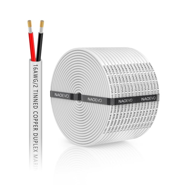Marine Wire NAOEVO, calibre 16, dúplex, 16 AWG, PVC trenzado, 18 m