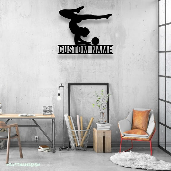 Craftnamesign Custom Gymnastics Metal Wall Art Led Light, Custom Gymnast Name Sign Home Decor