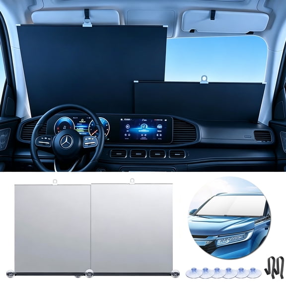 IC ICLOVER Automatic Retractable Windshield Sun Shade, Foldable Front Window Retractable Car Sunshade for UV and Heat Protection