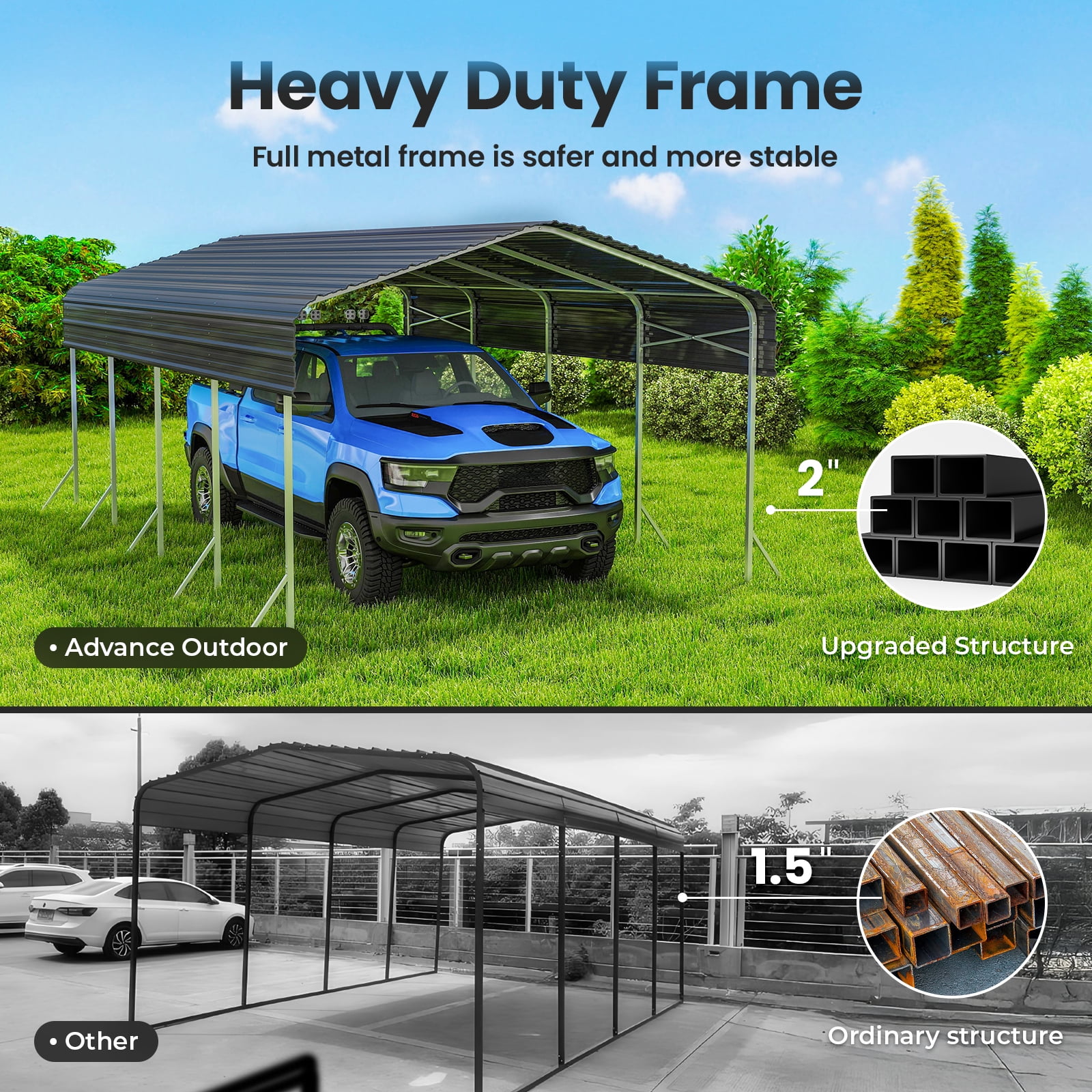 TIME RAY 12x20 Ft Carport, Heavy Duty Metal Car Port, All-Weather Protection, Easy Assembly for Cars, Trucks, Boats, Tractors, and Outdoor Storage