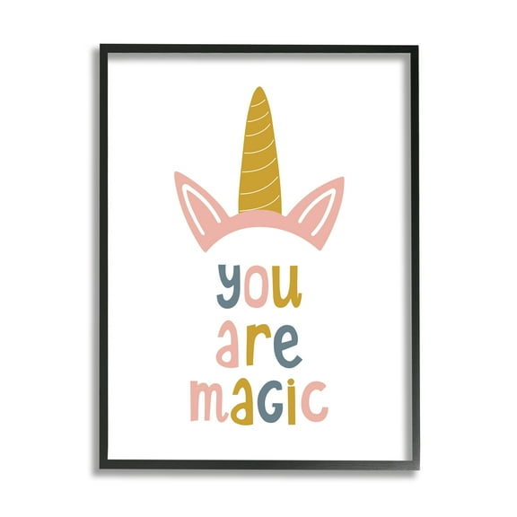 Stupell Industries You Are Magic Unicorn Horn Fairy Tales & Fantasy Painting Black Framed Art Print Wall Art, 11 x 14