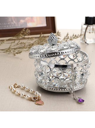 Crystal Jewelry Box Gold Trinket Box Decorative Treasure Case for Rings  Keepsake 10cmx9.5cm